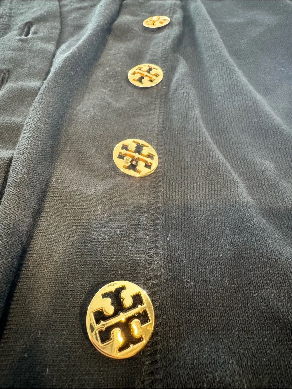 Tory Burch Cardigan in Black with Gold Buttons, Small